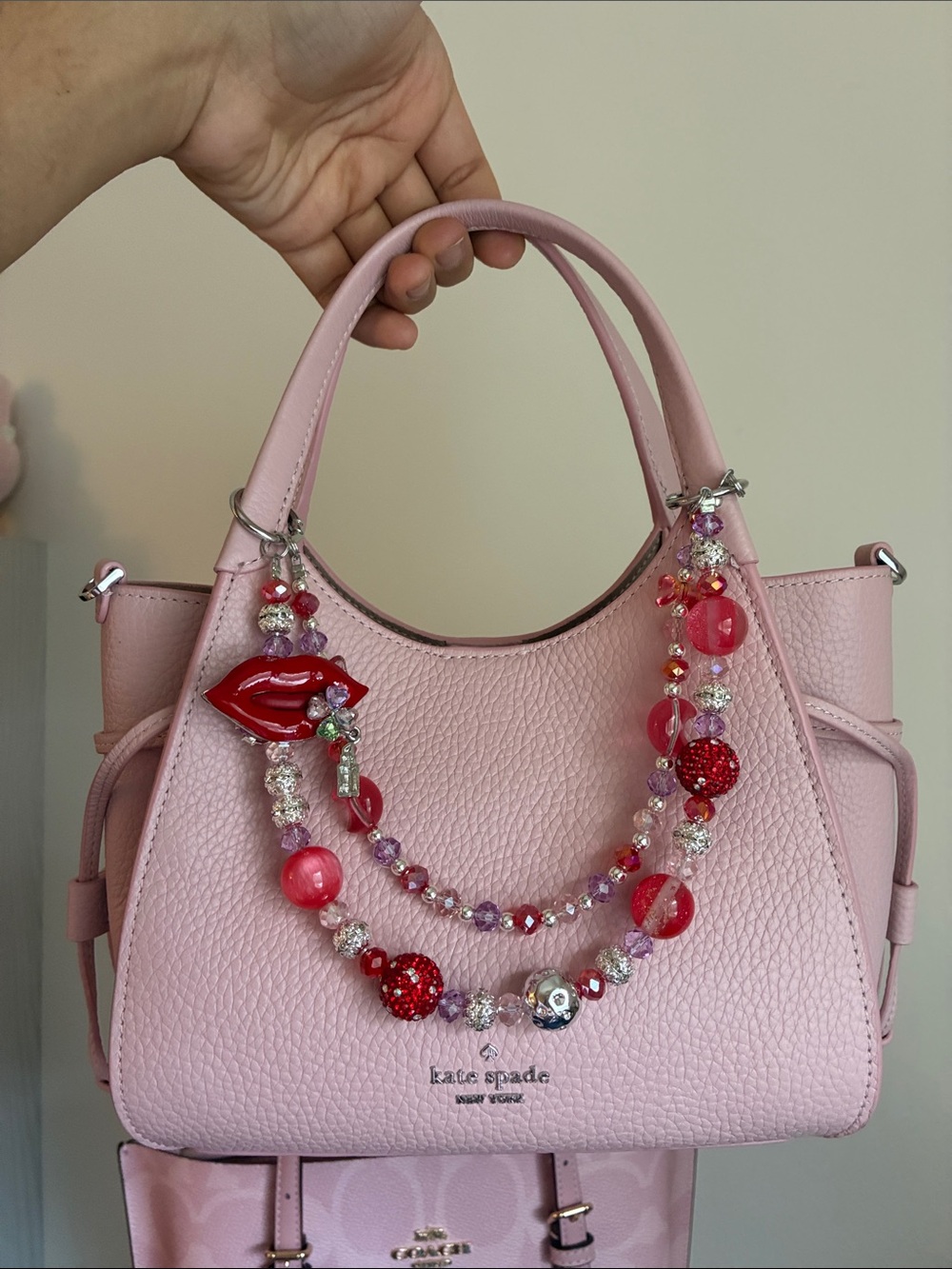 Red Lips Charm Beaded Bag Chain